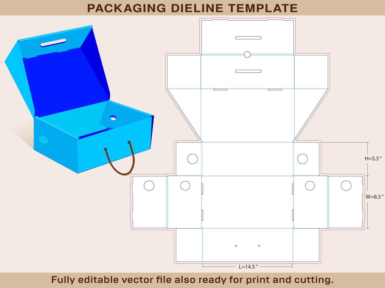 cuerda encargarse de zapato caja dieline de extra grande Talla 14.5 X 8.5 X 5.5 pulgada vector