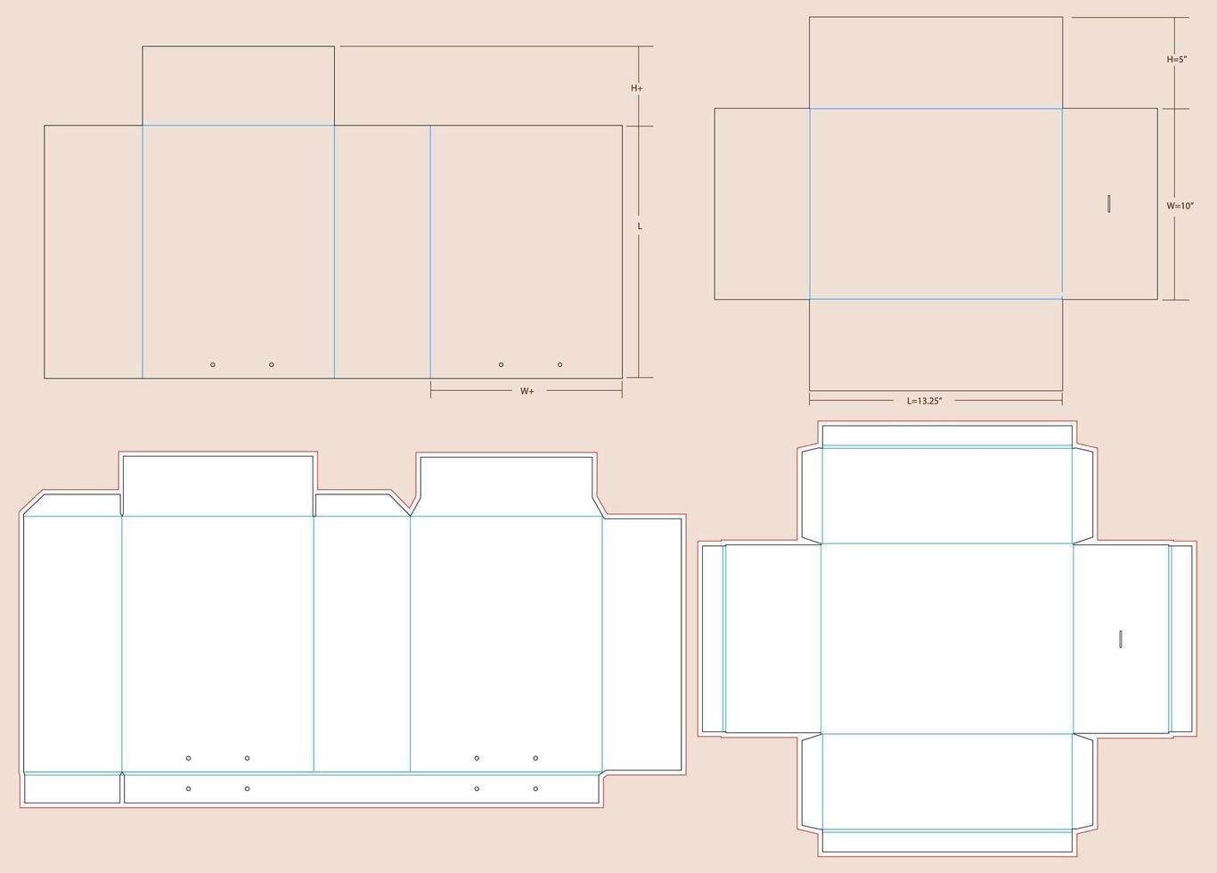 corredizo zapato caja grande tamaño- 13.25 X 10 X 5 5 pulgada dieline modelo vector