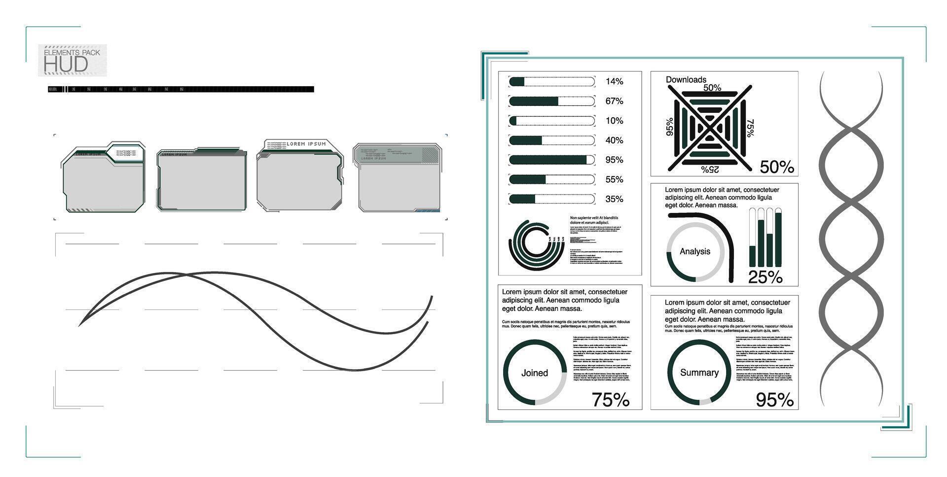 frente en alto monitor elementos para el web y aplicación futurista usuario interfaz. conjunto de negro y blanco infografía elementos. vector