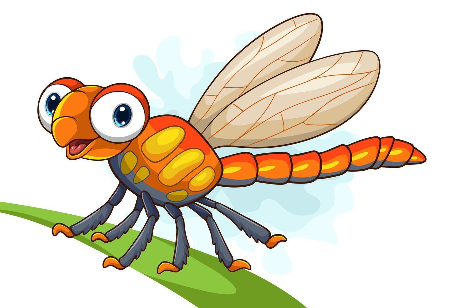 Cartoon funny dragonfly on leaf vector