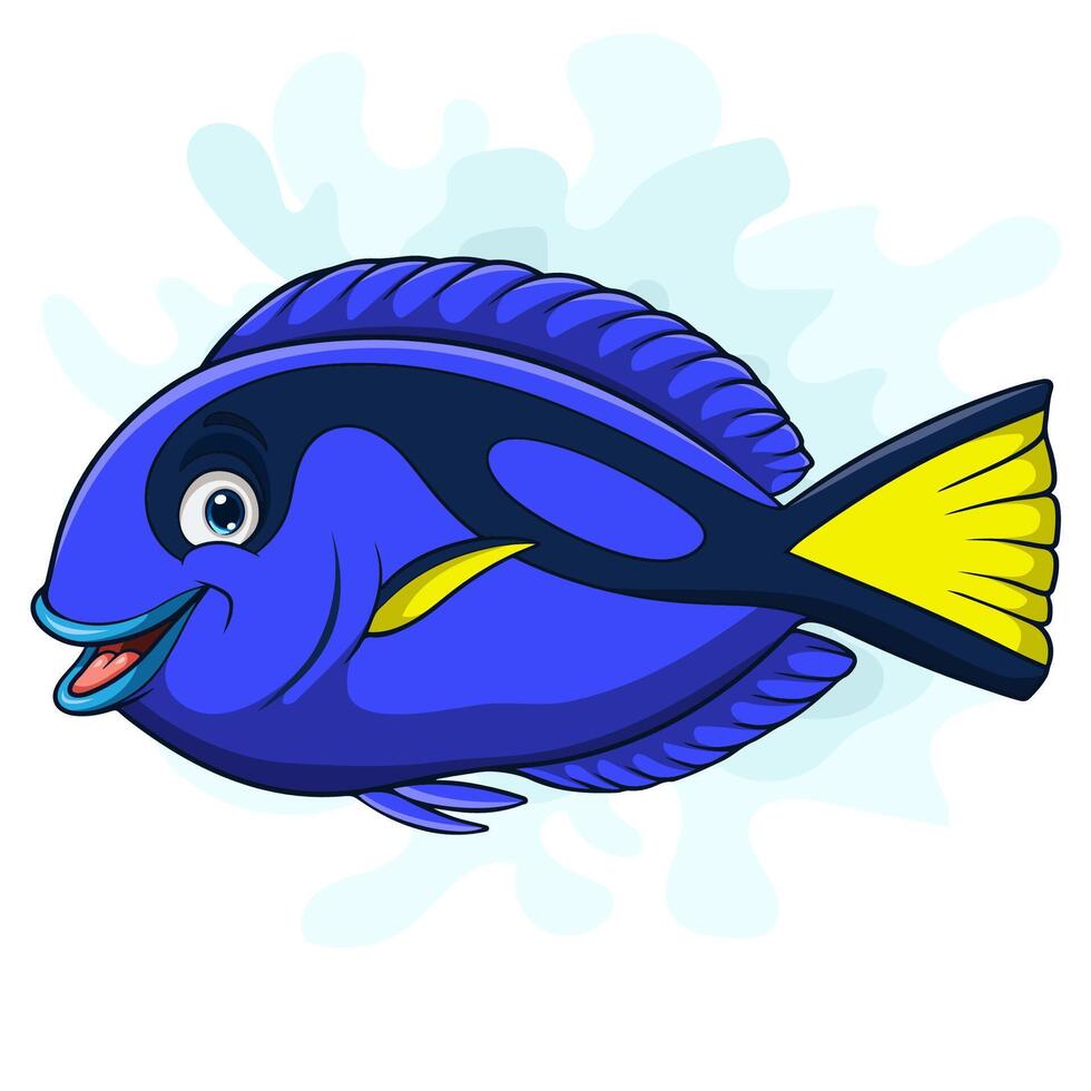Cartoon blue tang fish on white background vector