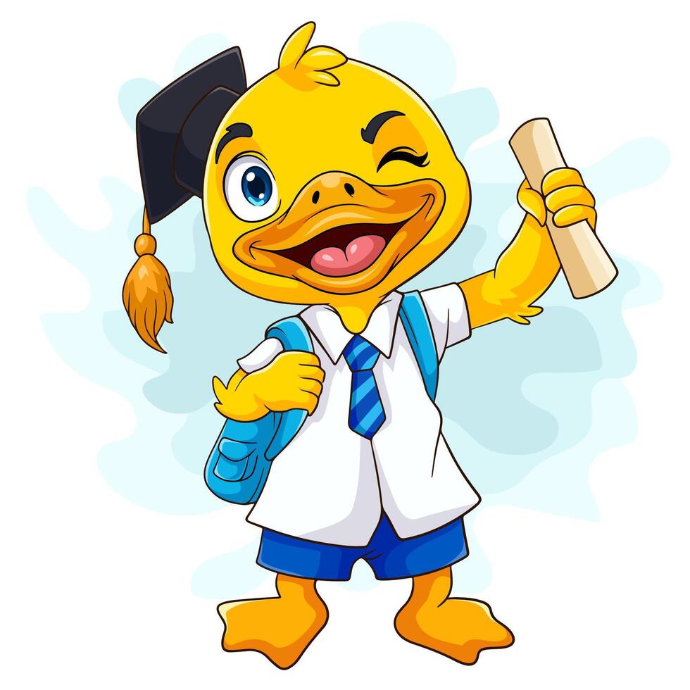 Cartoon duck becomes a scholar vector