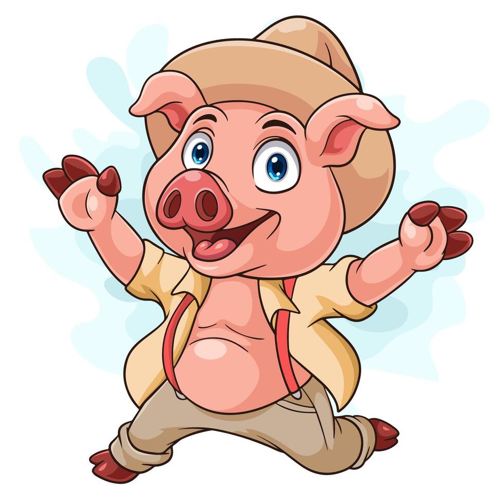 Cartoon pig wearing farmer clothes vector