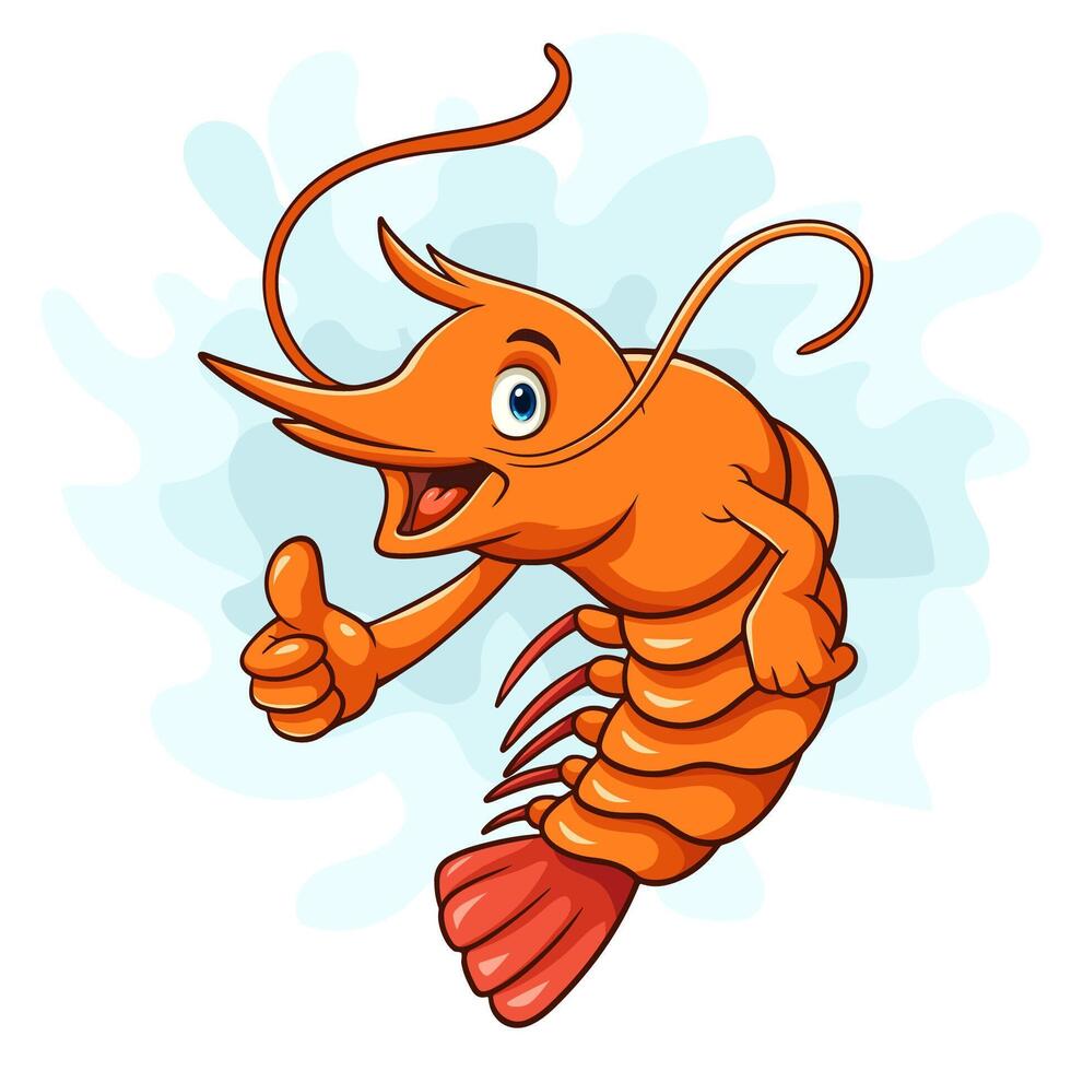 Cute cartoon shrimp giving thumbs up vector