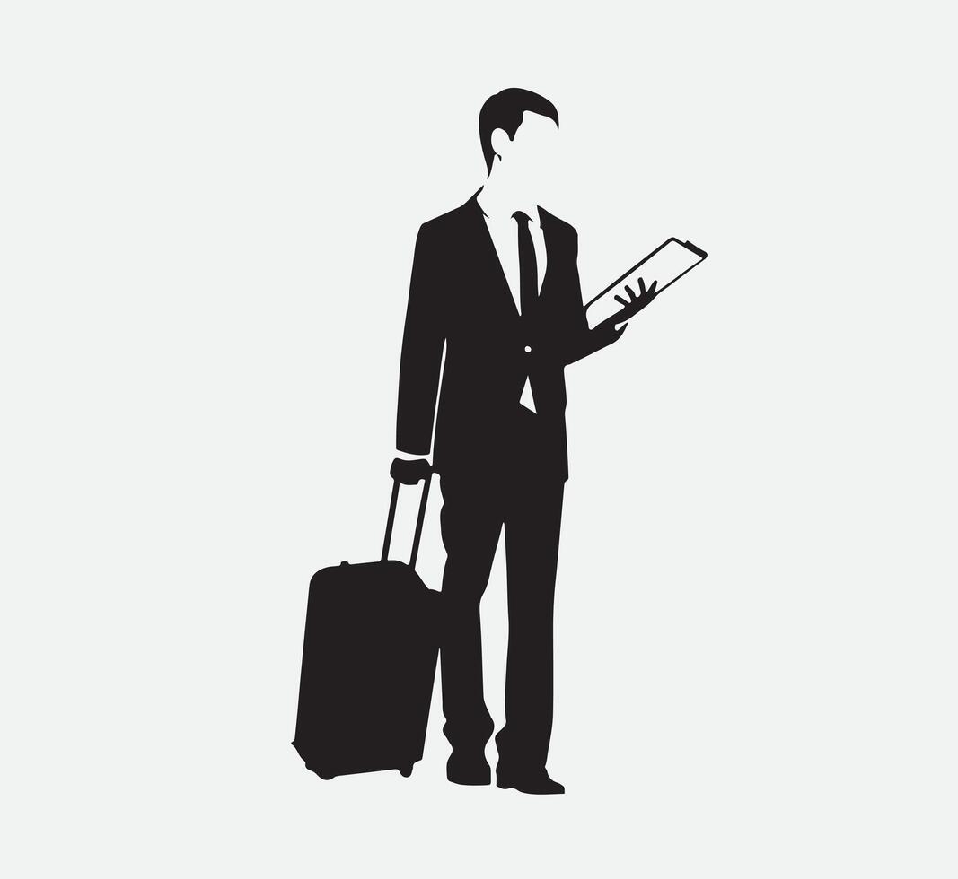 AI generated silhouette of a person with a suitcase vector