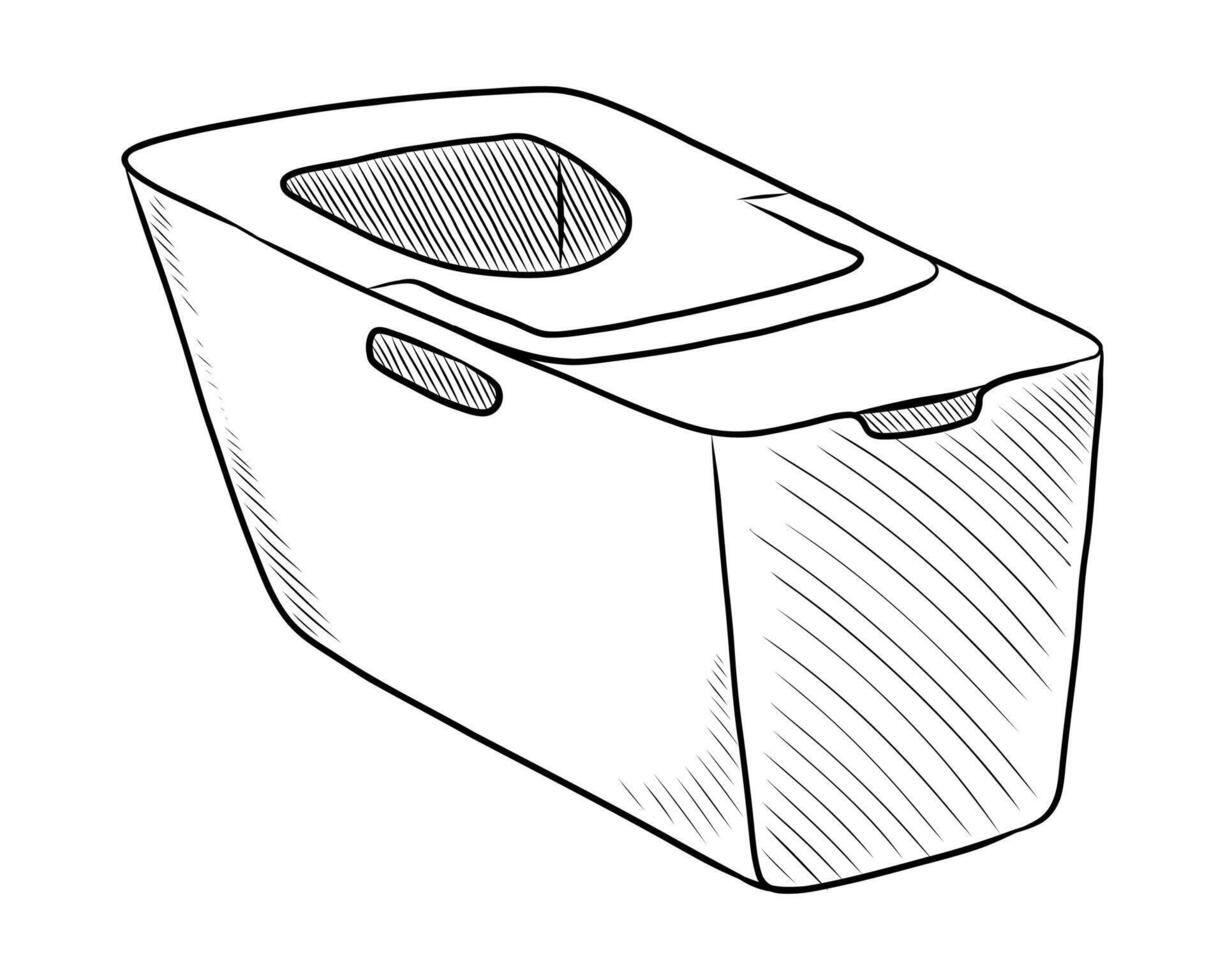 BLACK AND WHITE VECTOR DRAWING OF A TOILET TRAY FOR PETS