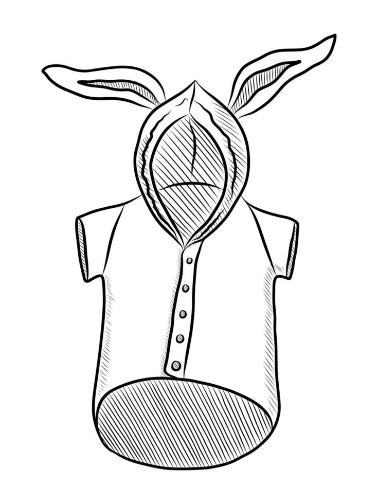 BLACK AND WHITE VECTOR DRAWING OF PET T-SHIRTS WITH BUNNY EARS