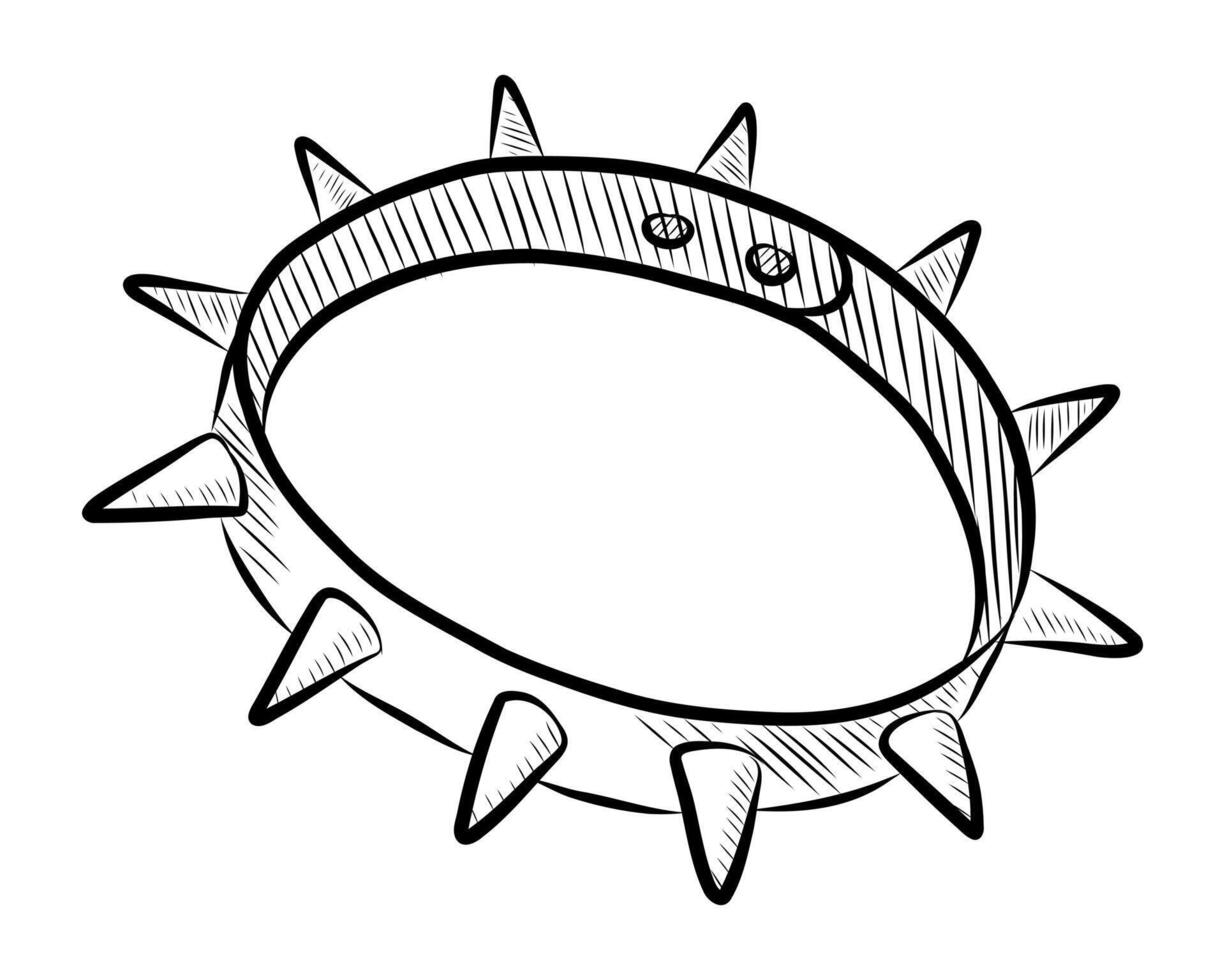 BLACK AND WHITE VECTOR DRAWING OF A DOG COLLAR WITH SPIKES FOR PETS