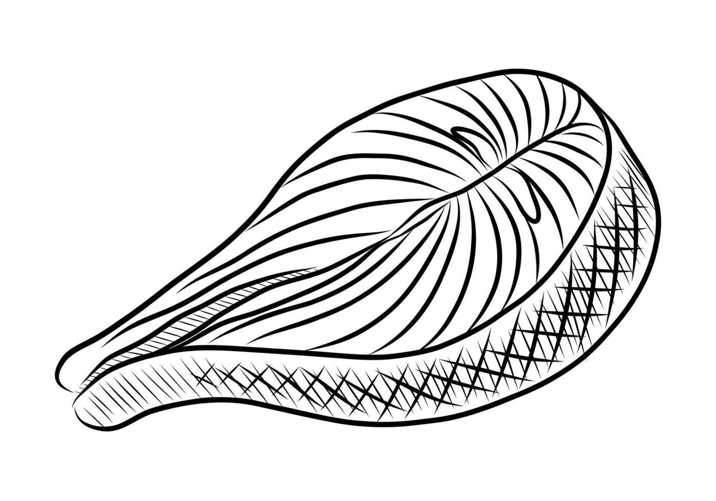 BLACK AND WHITE VECTOR DRAWING OF A SALMON SLICE