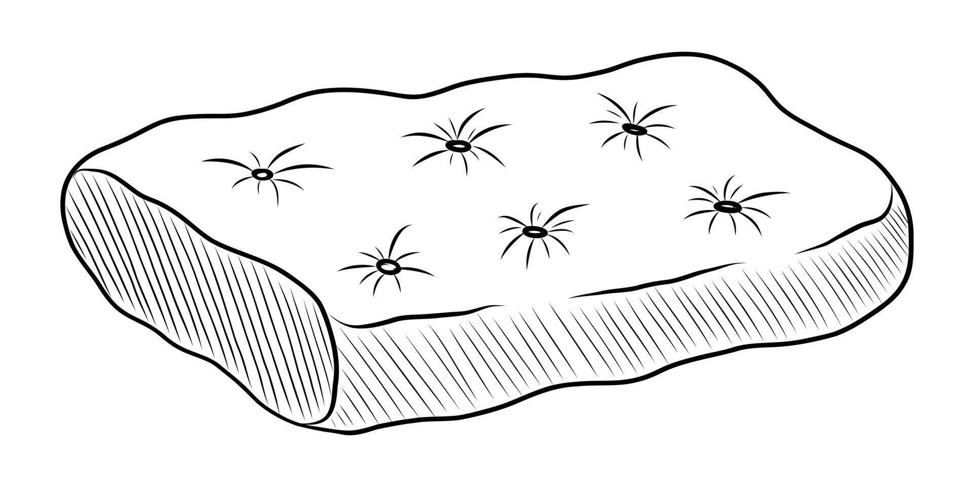 BLACK AND WHITE VECTOR DRAWING OF A BED FOR A PET