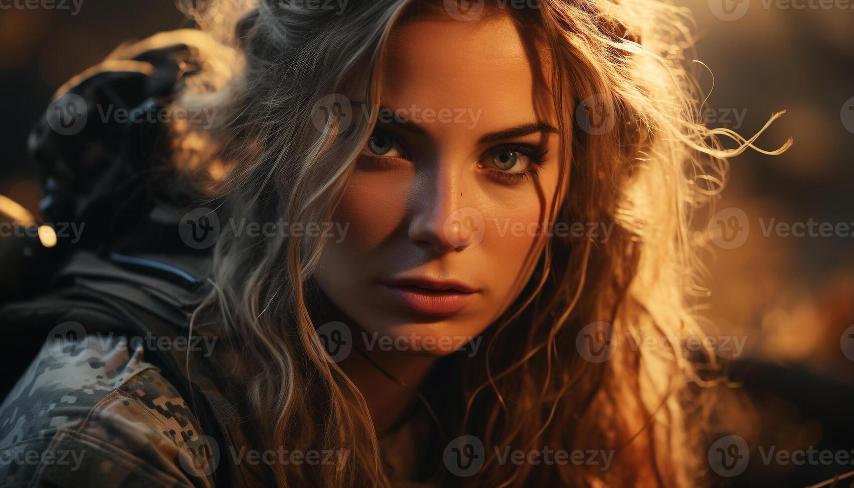 AI generated A beautiful young woman, smiling, looking at the camera generated by AI photo