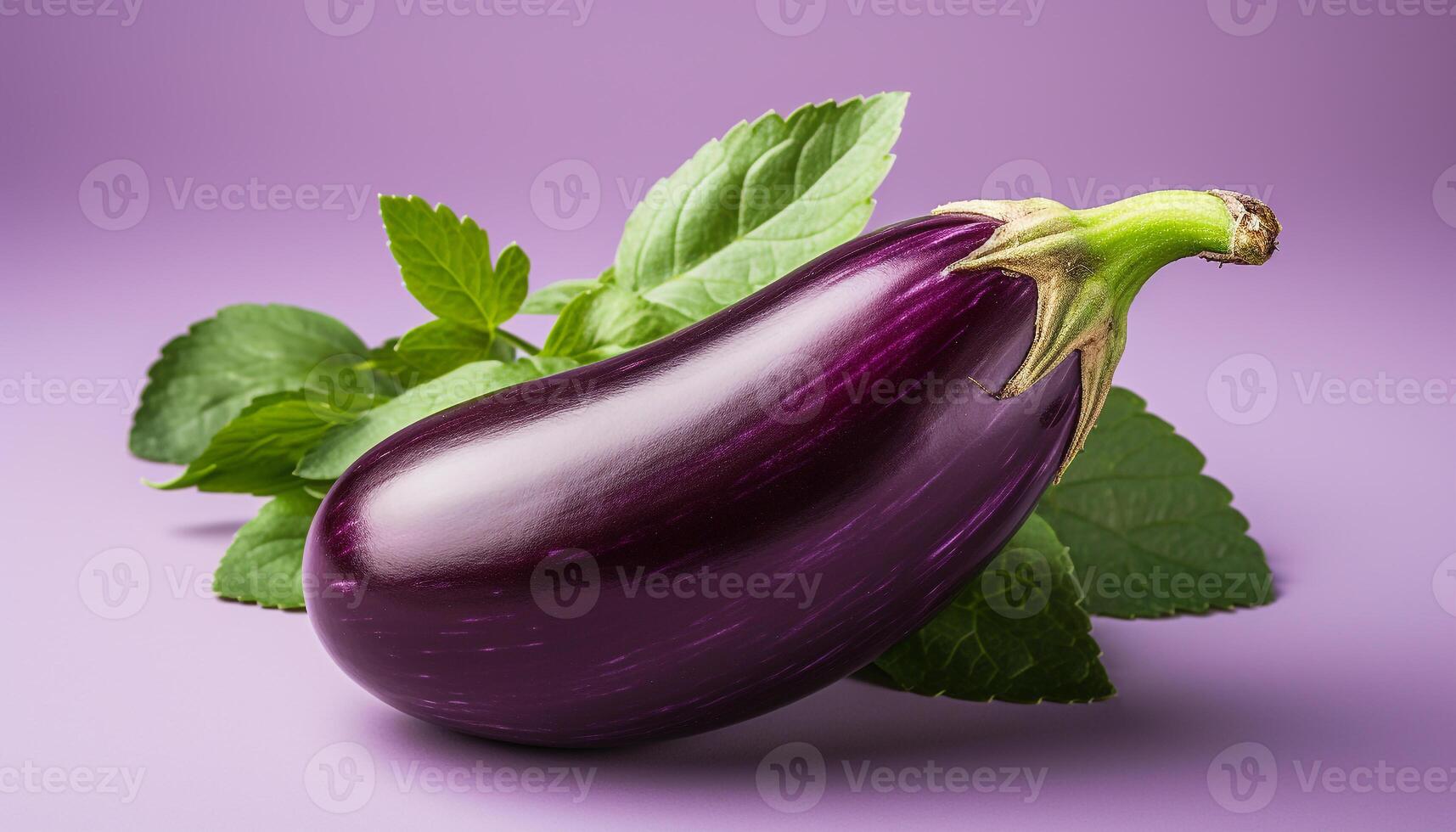 AI generated Freshness and nature in a single leaf of purple eggplant generated by AI photo