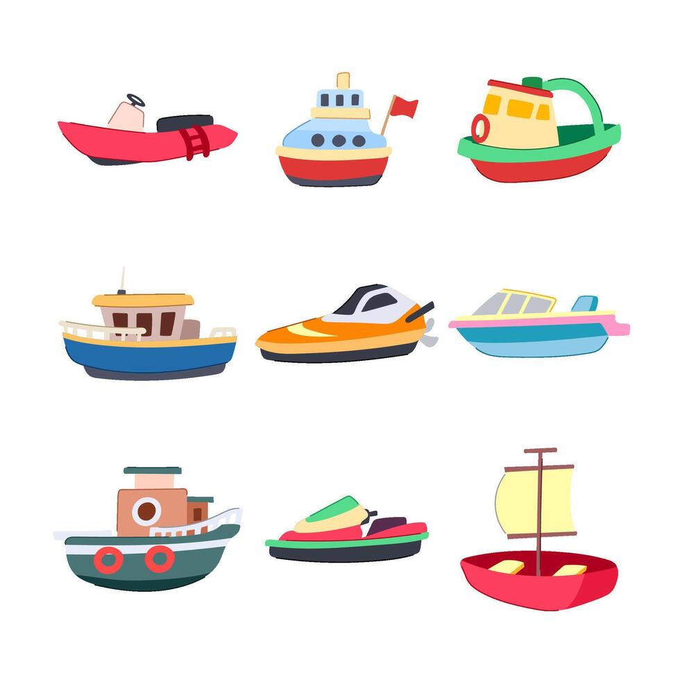 boat toy set cartoon vector illustration