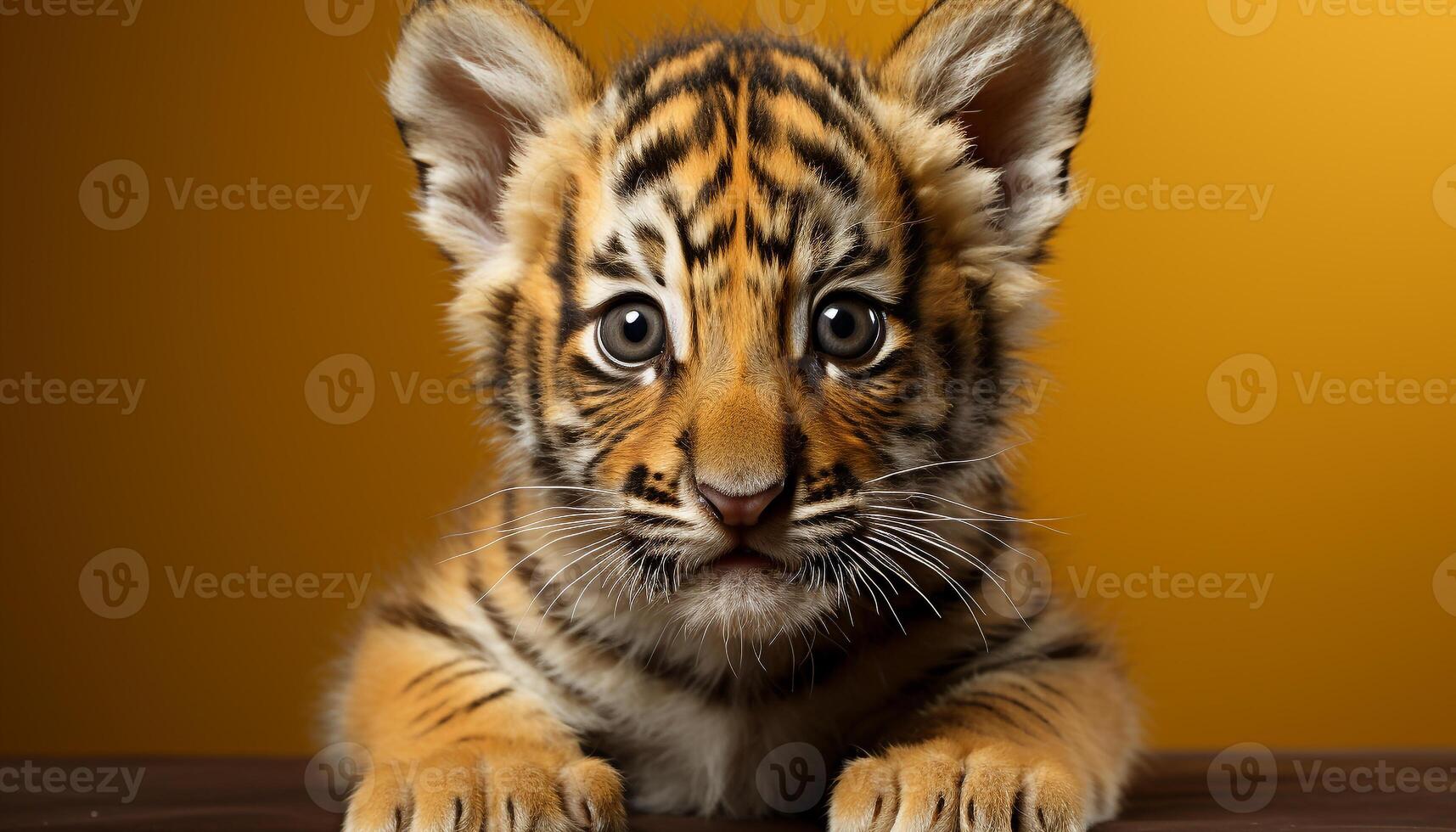 AI generated Close up portrait of a cute Bengal tiger staring fiercely generated by AI photo