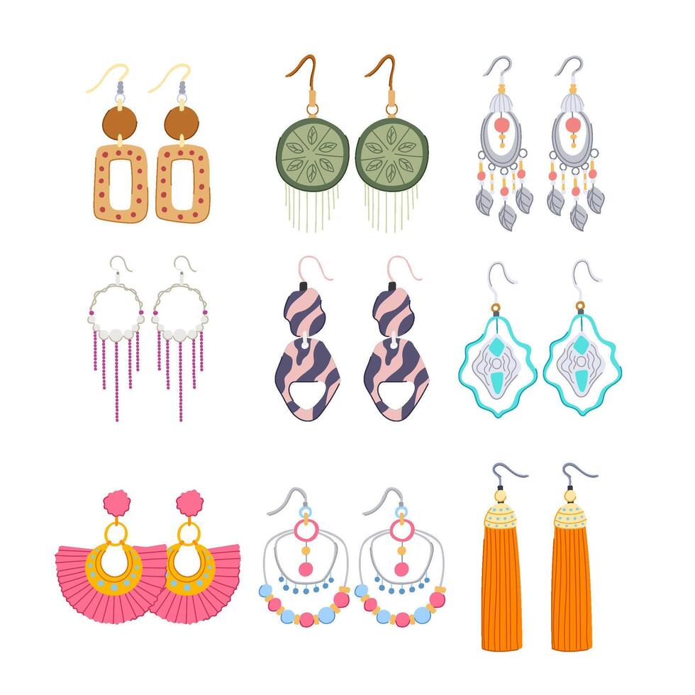 boho earrings set cartoon vector illustration