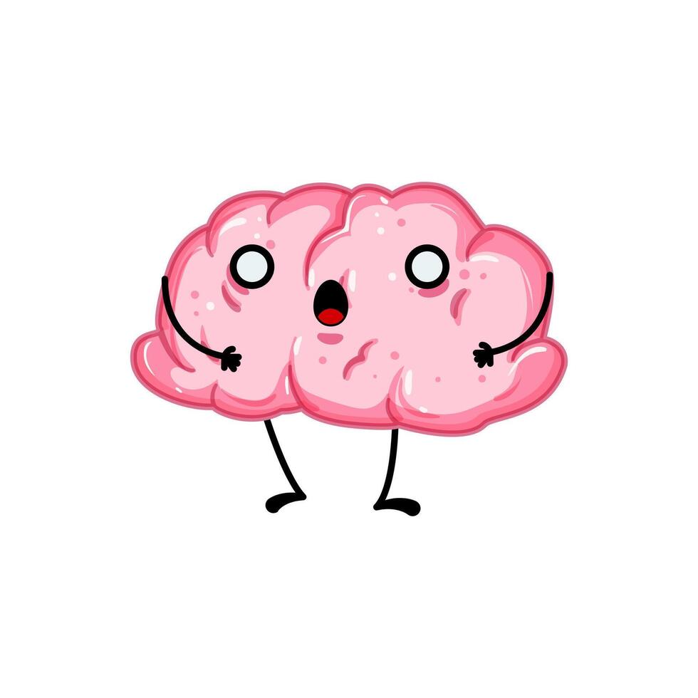 sticker brain character cartoon vector illustration