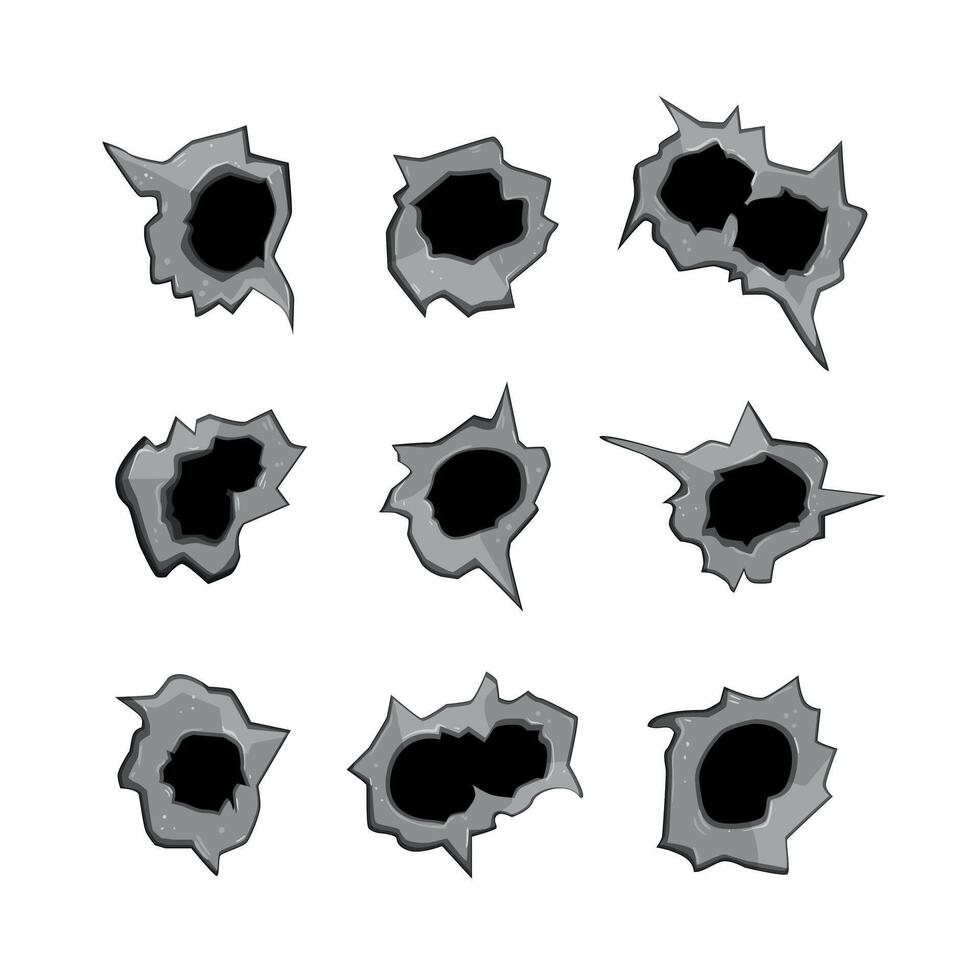 bullet hole set cartoon vector illustration