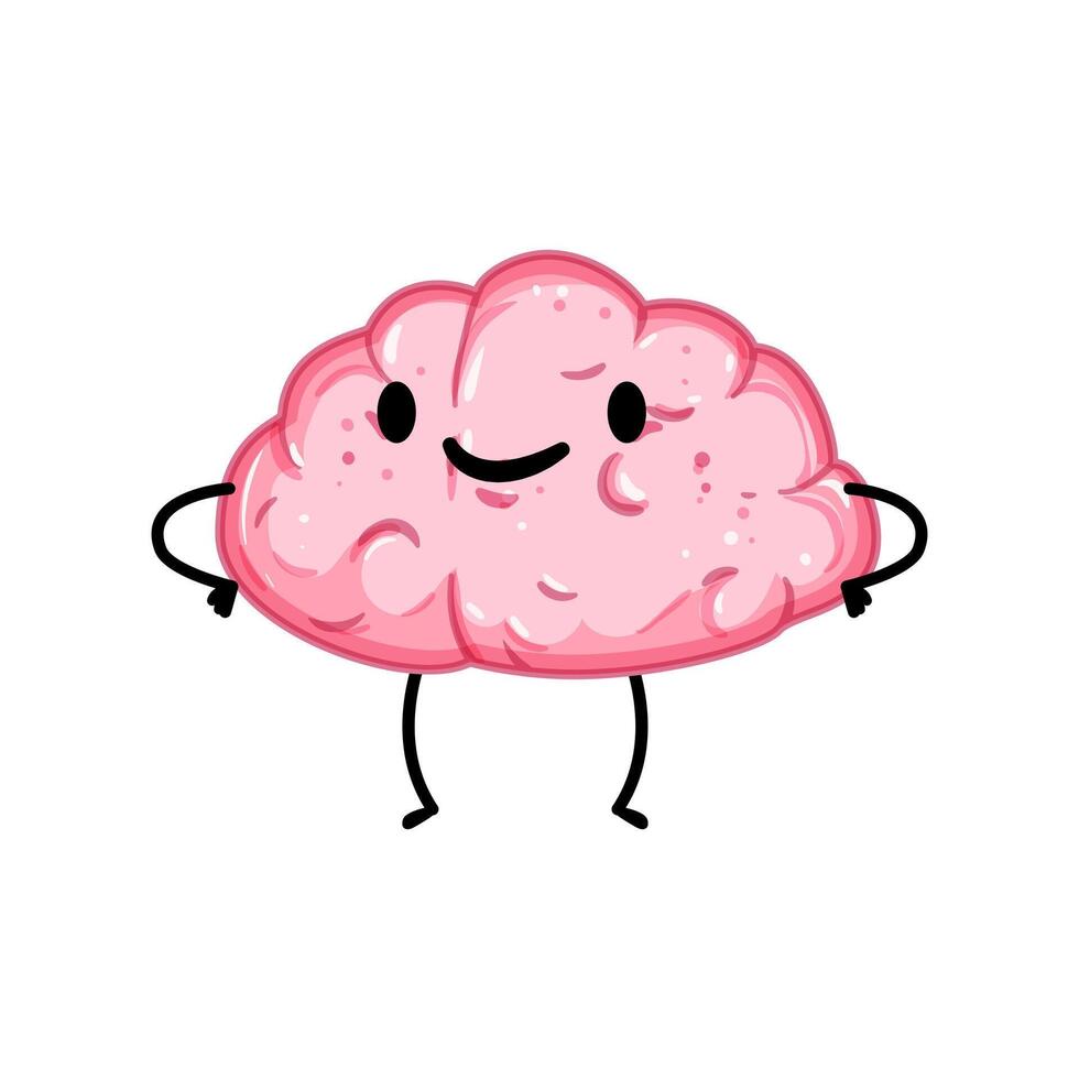 feliz cerebro personaje dibujos animados vector ilustración