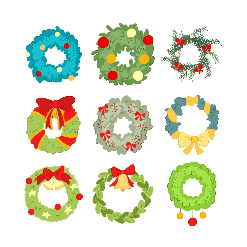 christmas wreath set cartoon vector illustration