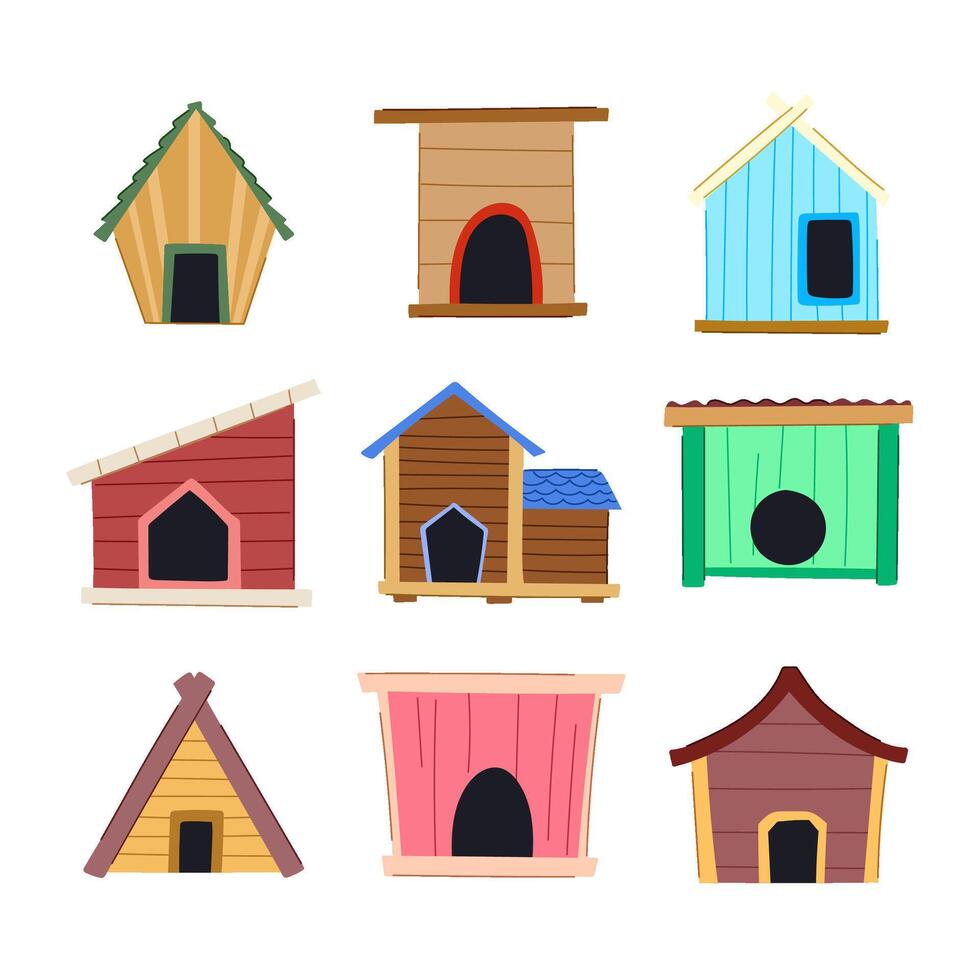 dog house set cartoon vector illustration