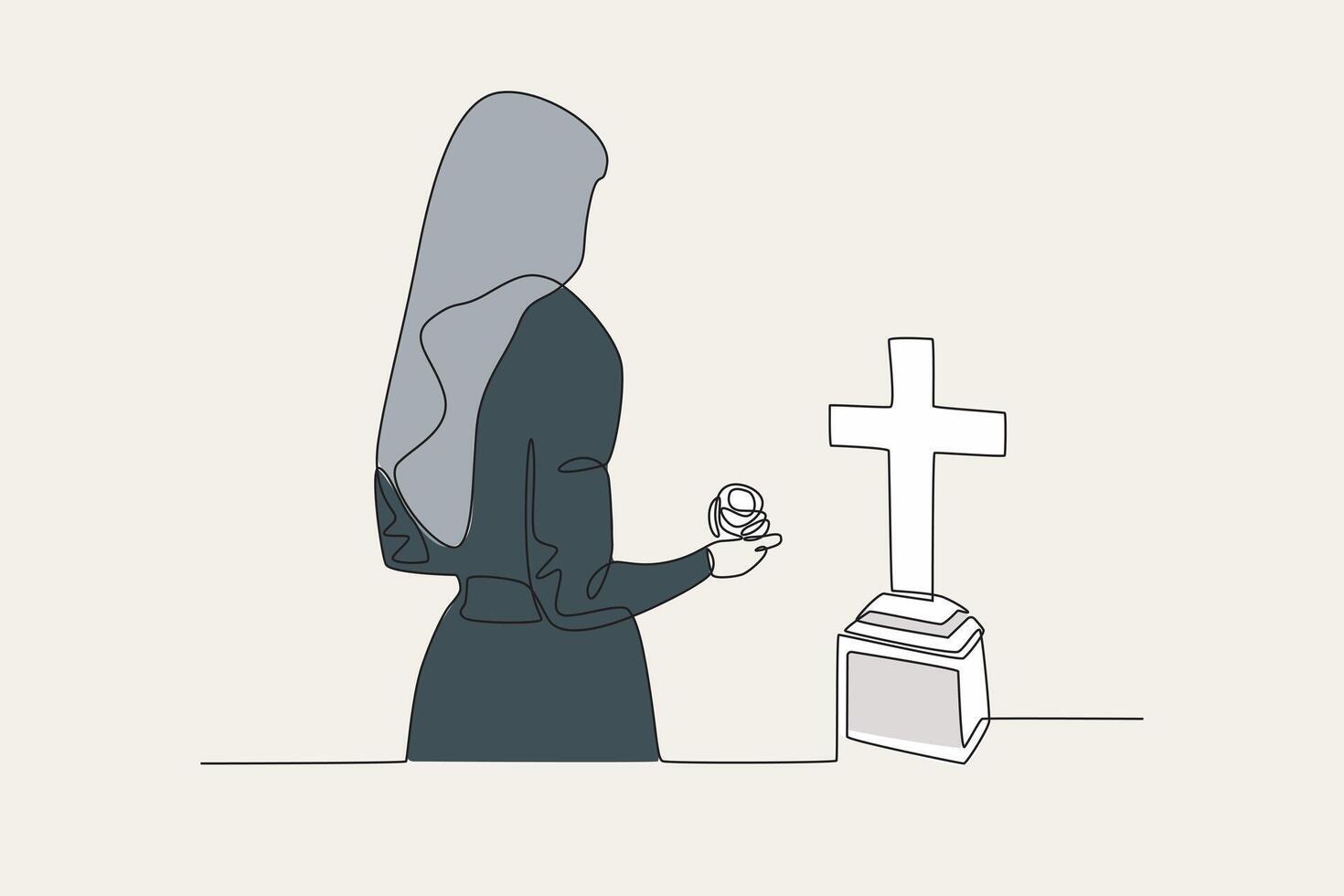 A woman visits a grave vector