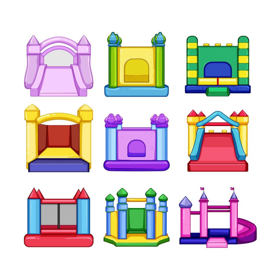 inflatable castle set cartoon vector illustration