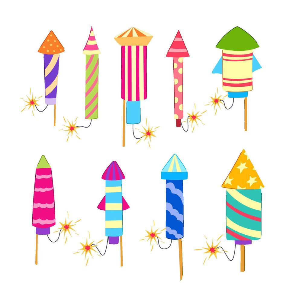 firework rocket set cartoon vector illustration