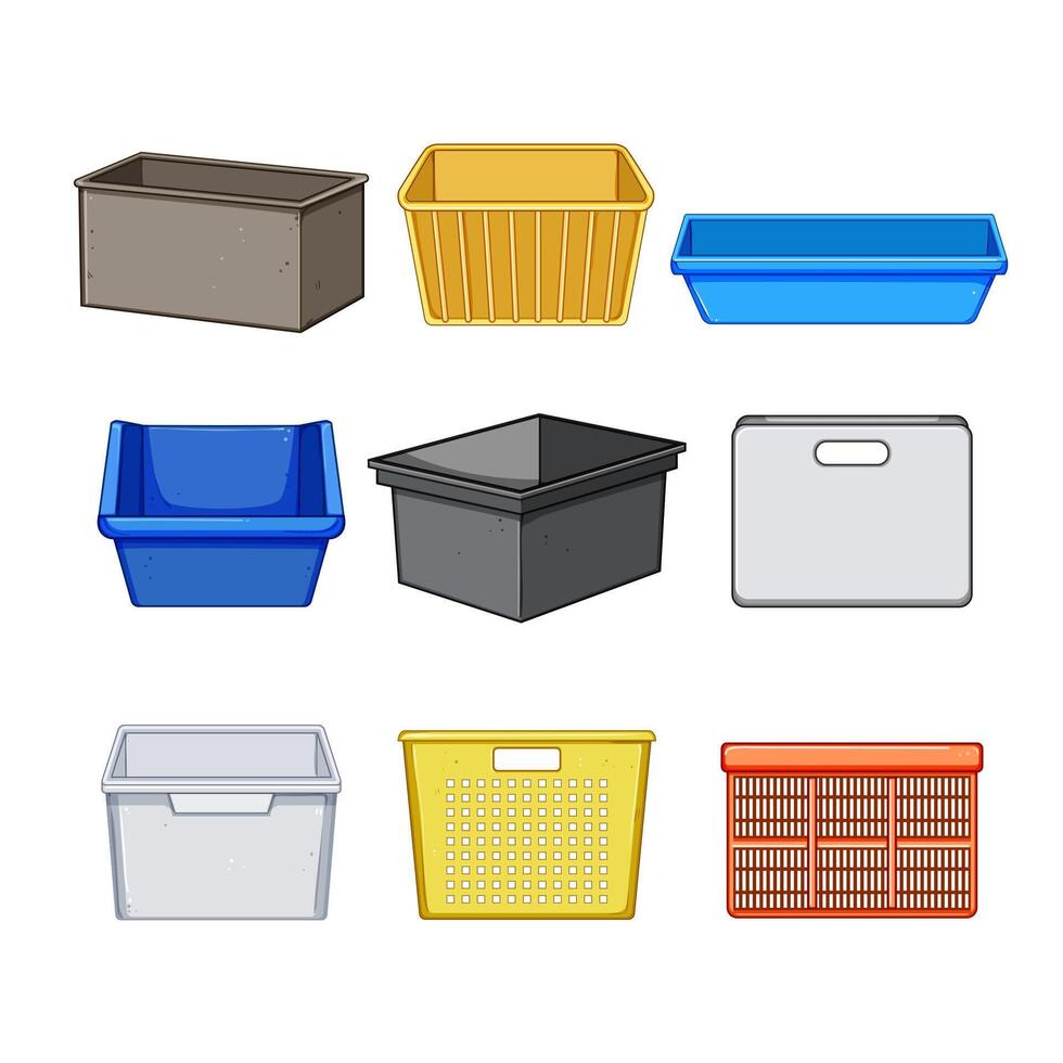 plastic crate set cartoon vector illustration