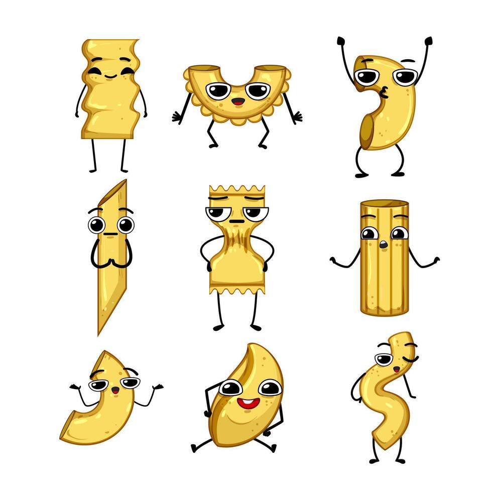 pasta character set cartoon vector illustration