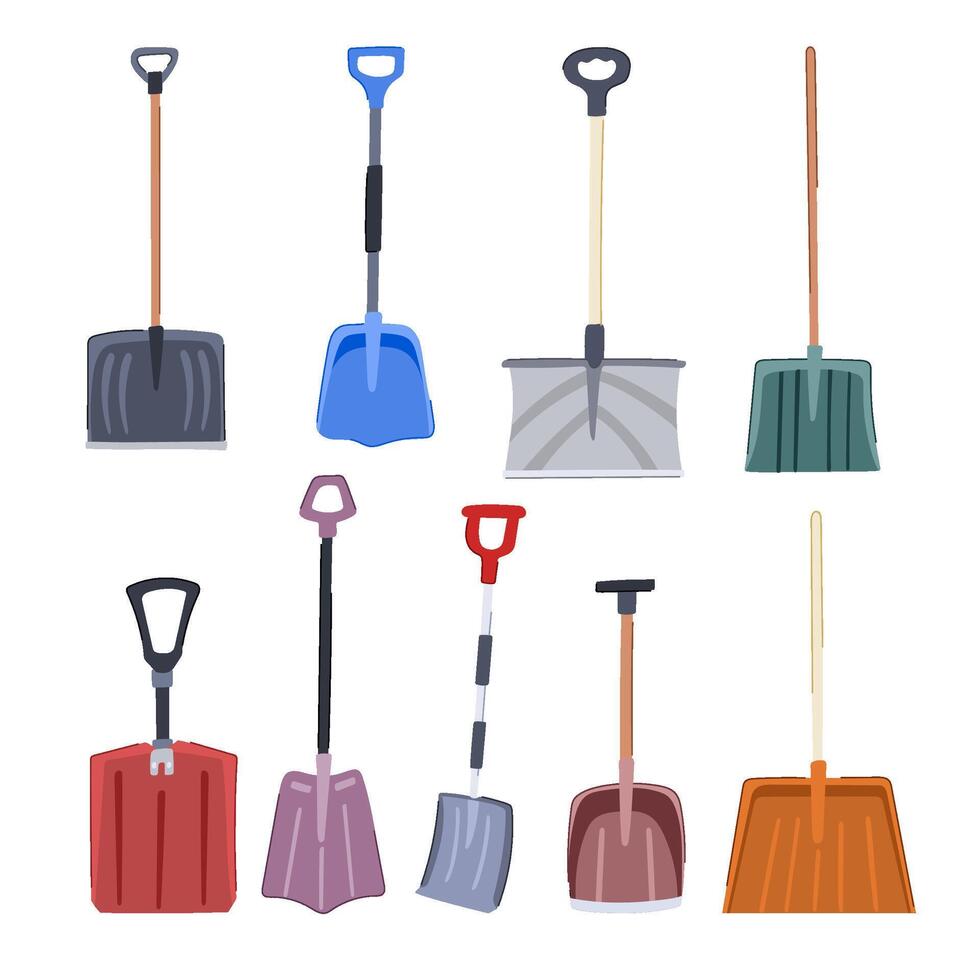 snow shovel set cartoon vector illustration