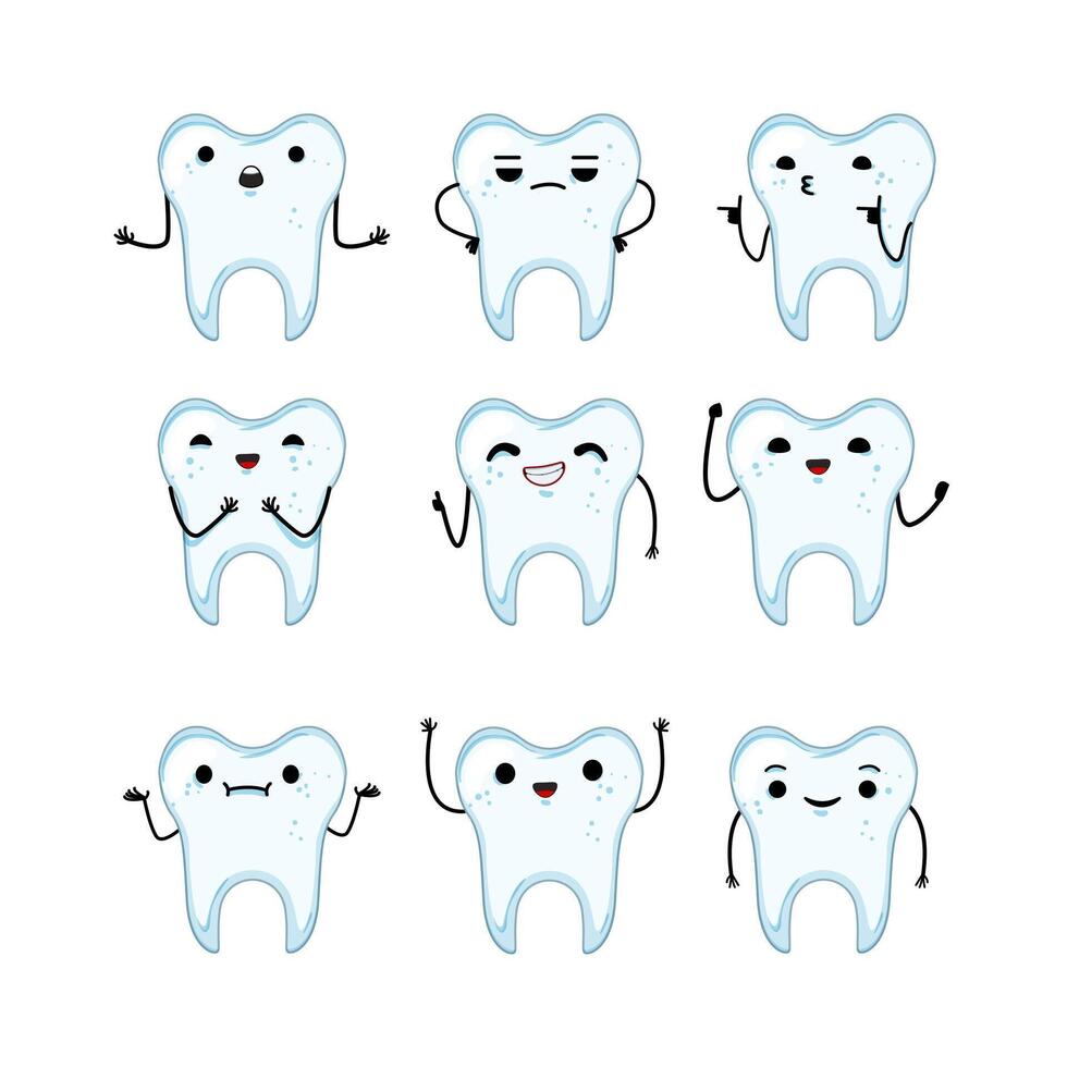 tooth character set cartoon vector illustration