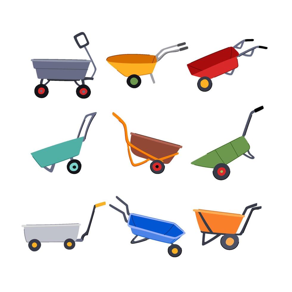 wheelbarrow set cartoon vector illustration