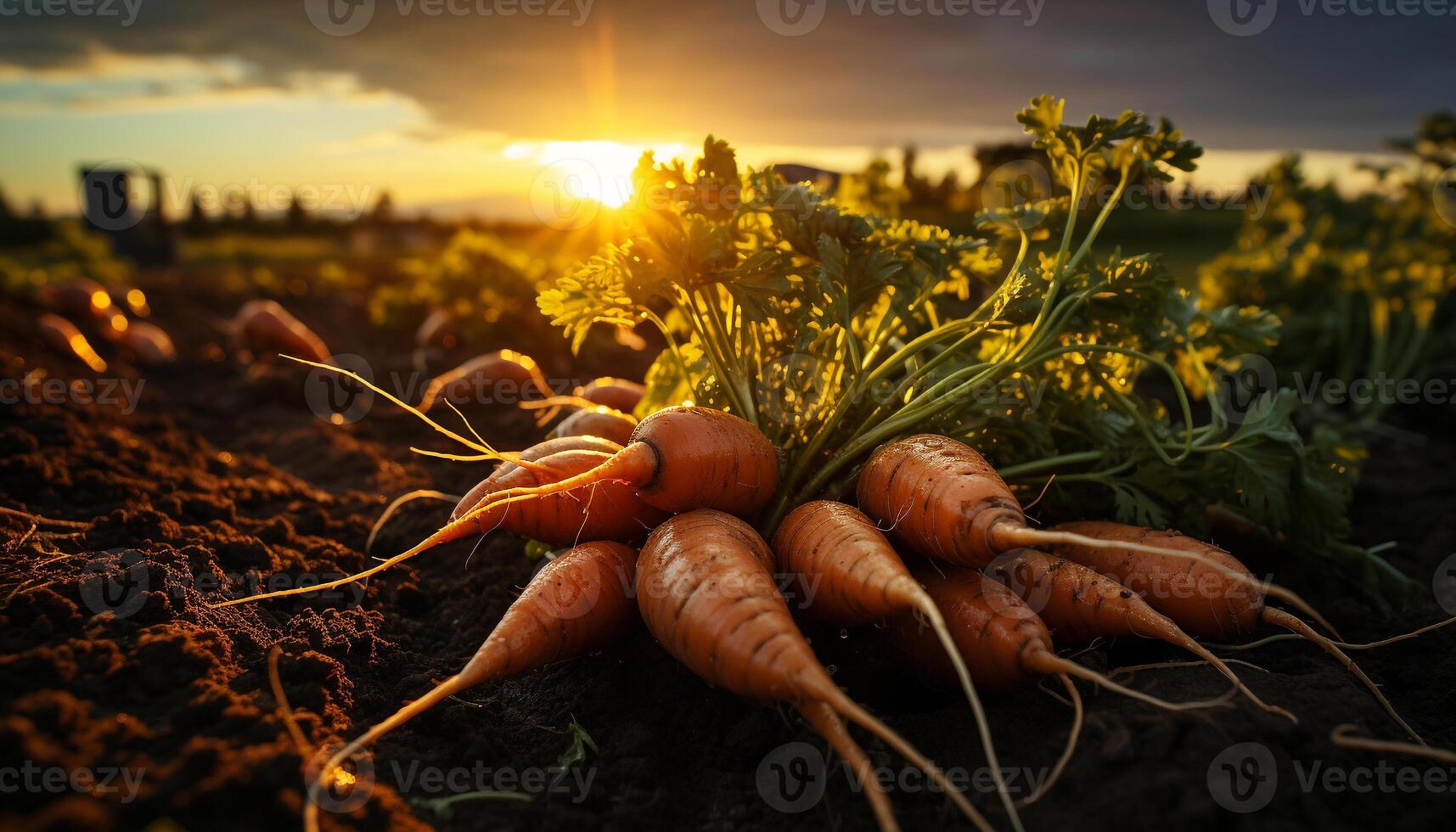 AI generated Fresh organic vegetables grown in a farm, healthy eating outdoors generated by AI photo