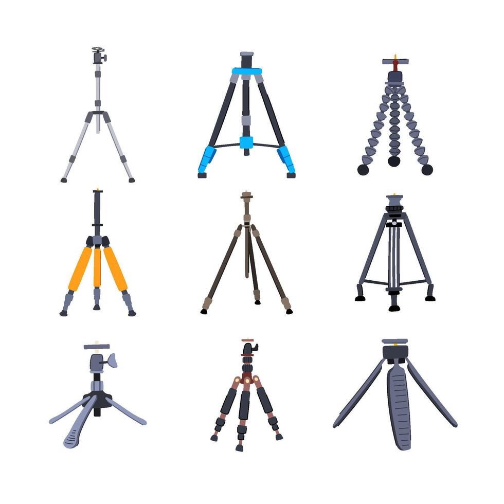 tripod camera set cartoon vector illustration