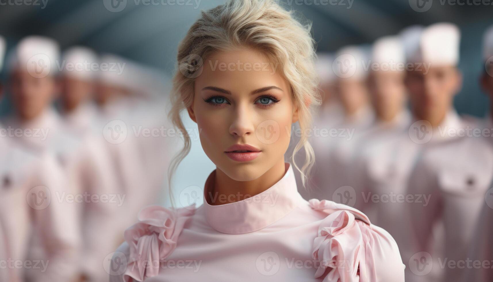 AI generated A confident, beautiful woman in fashionable attire, smiling generated by AI photo