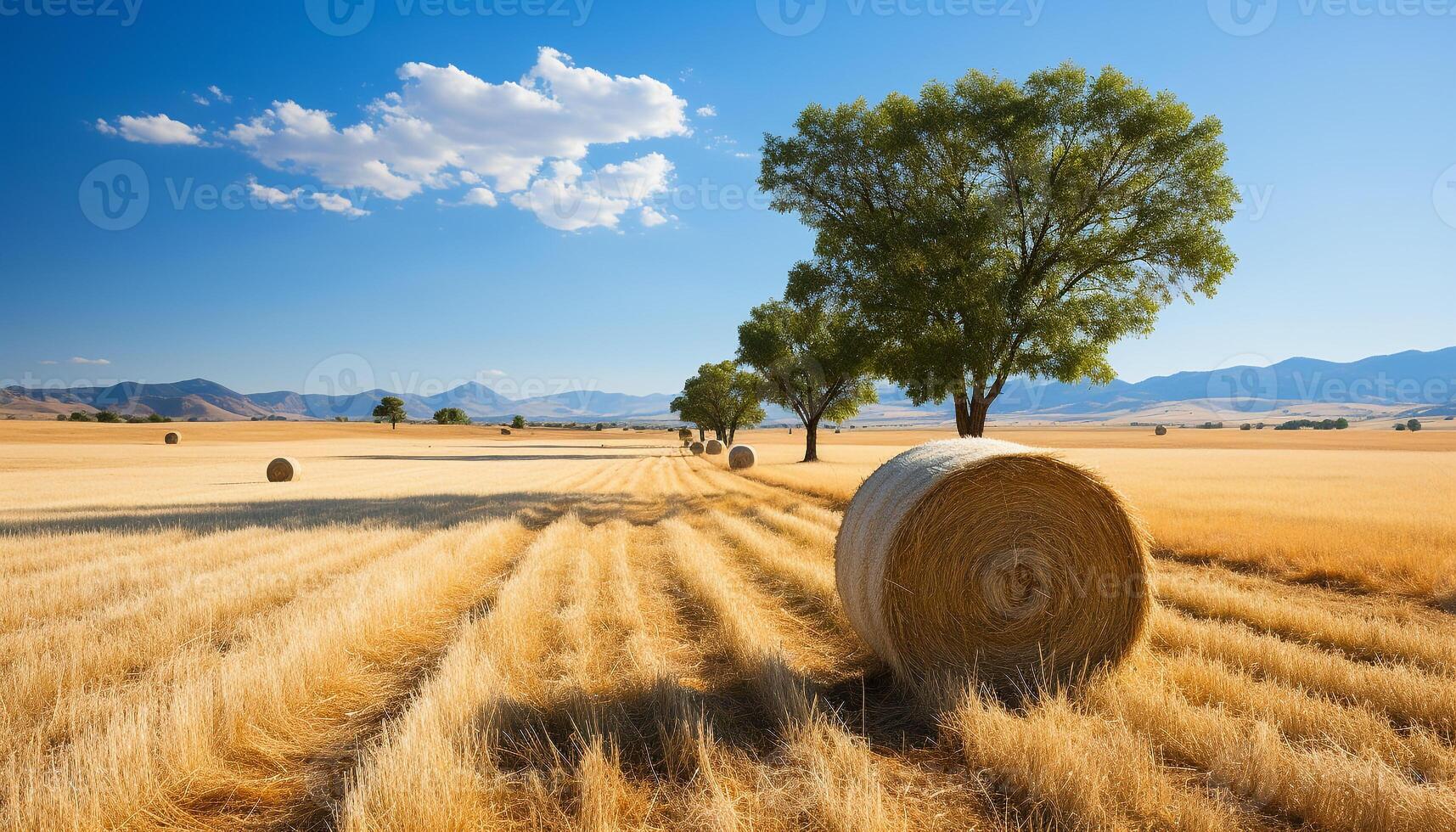 AI generated Agriculture industry harvests golden wheat, nature beauty in rural landscape generated by AI photo