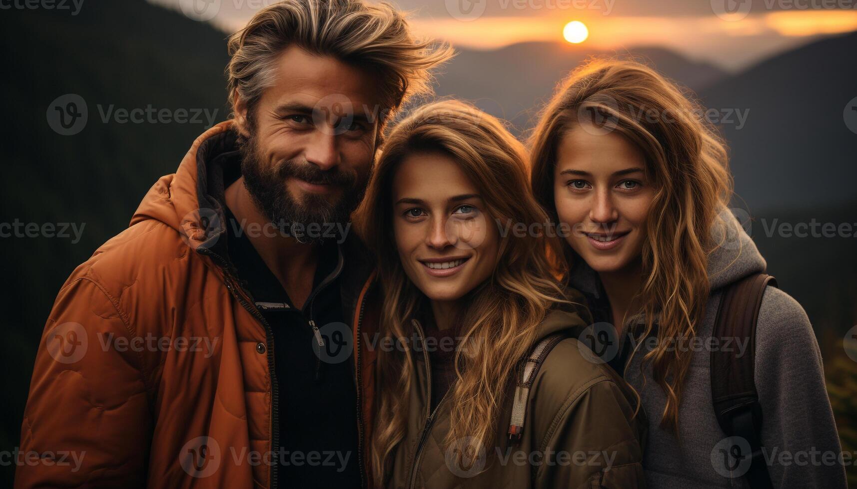AI generated Smiling outdoors, men and women find happiness in nature generated by AI photo