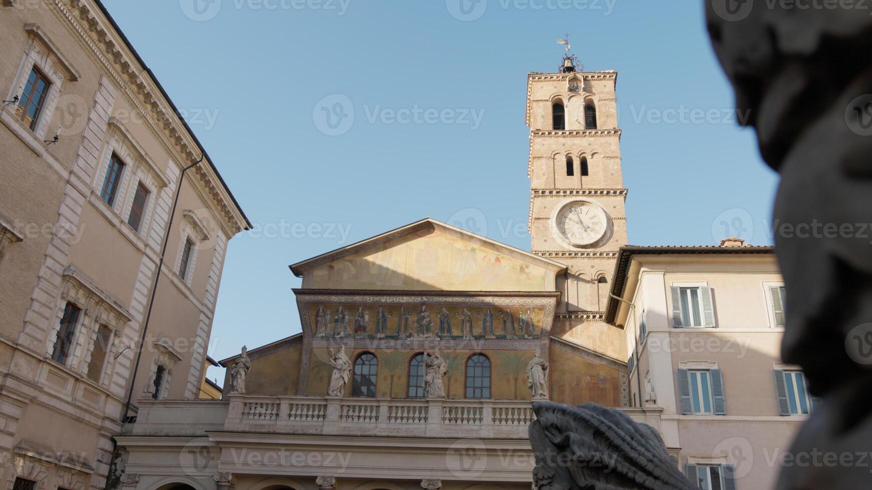 Basil Church and bell tower Of Santa Maria In Trastevere In Rome photo