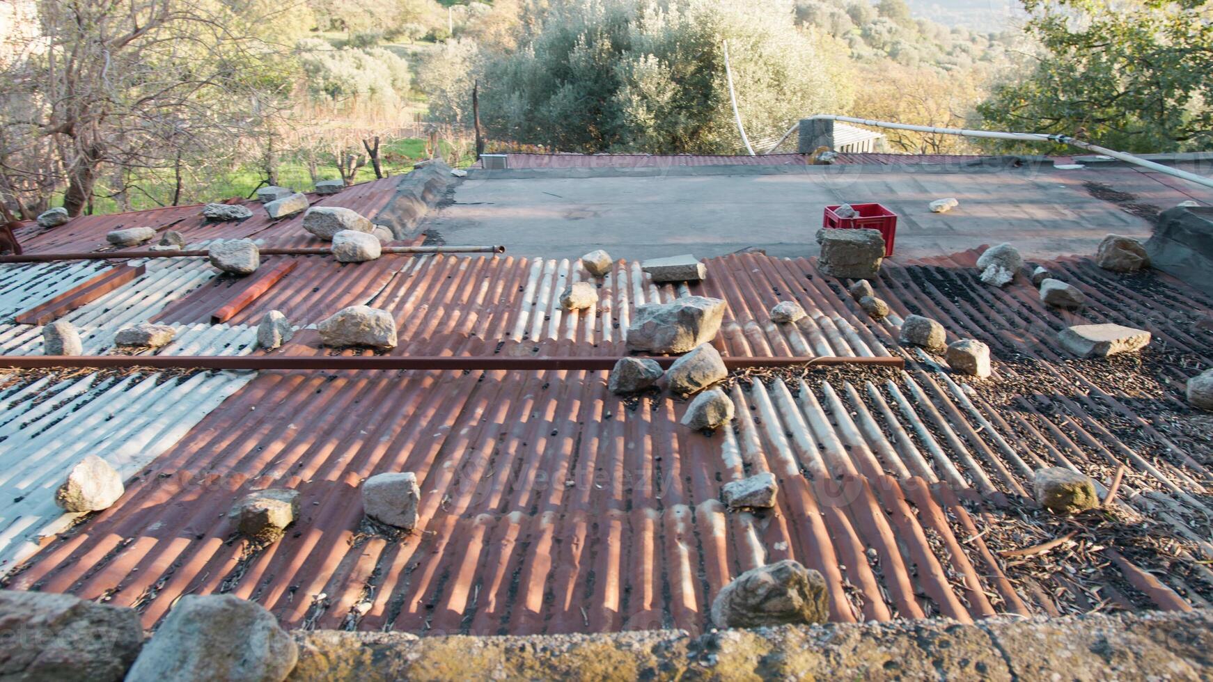 Asbestos Sheet Metal Roof Of An House photo