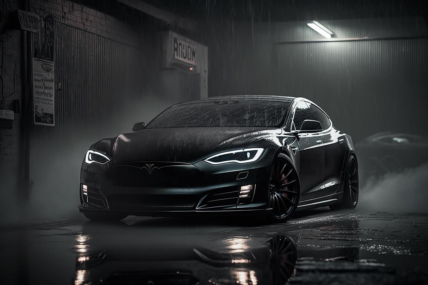 AI generated Polished shiny beautiful black car on dark isolated background for website or print design generative AI photo