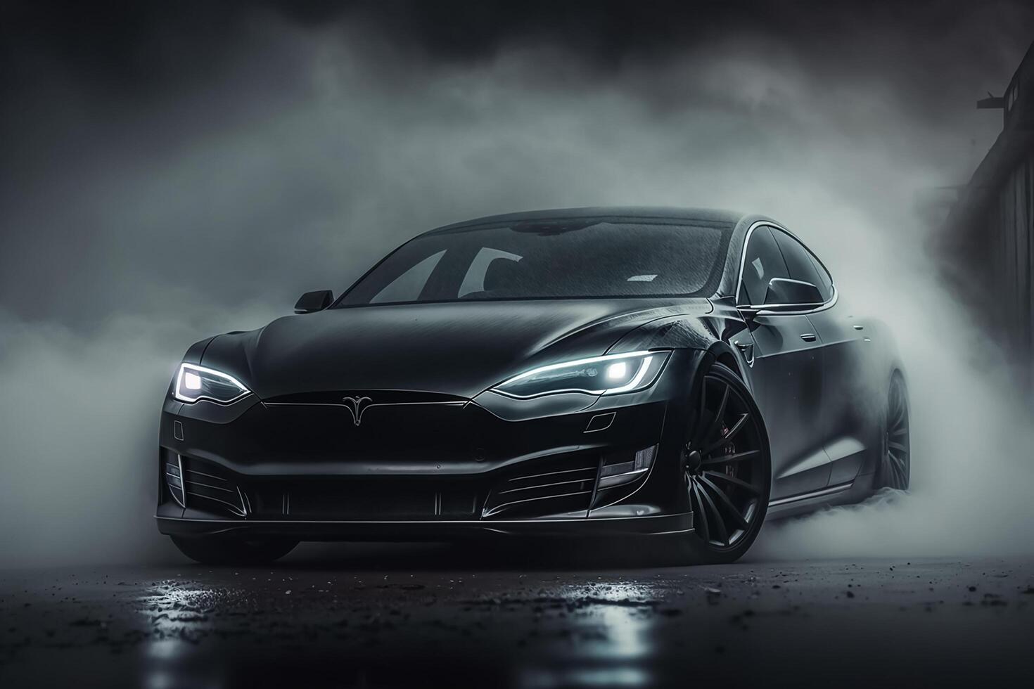 ai generado pulido brillante hermosa negro coche en oscuro aislado antecedentes para sitio web o impresión diseño generativo ai foto