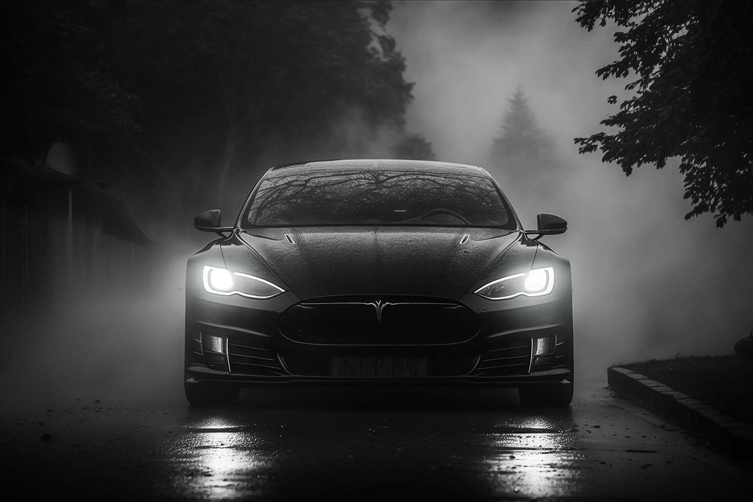 AI generated Polished shiny beautiful black car on dark isolated background for website or print design generative AI photo