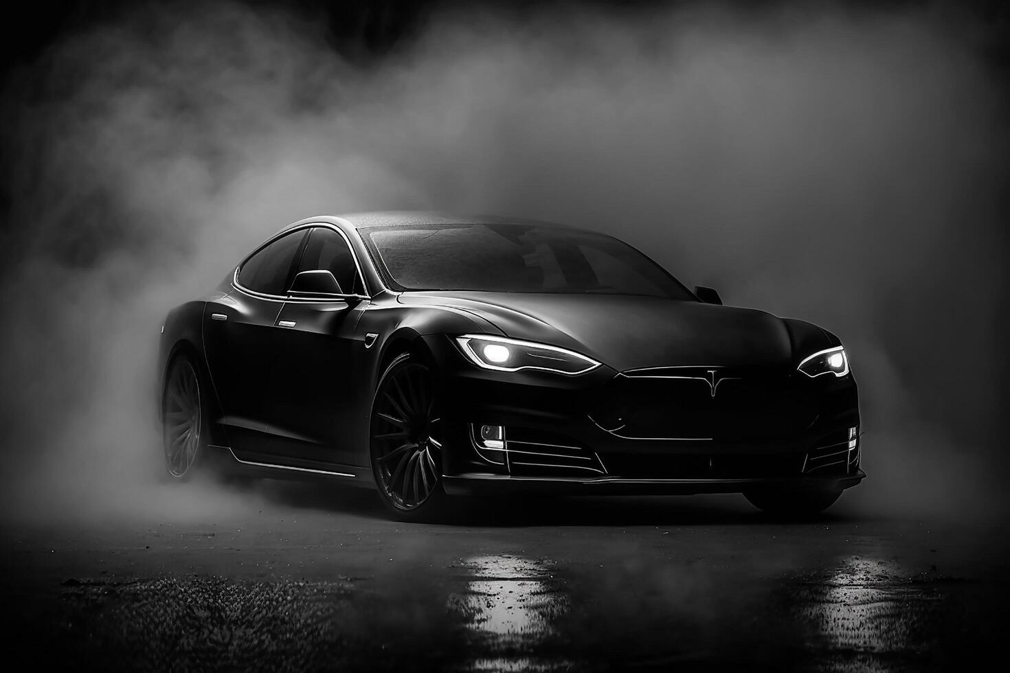 AI generated Polished shiny beautiful black car on dark isolated background for website or print design generative AI photo