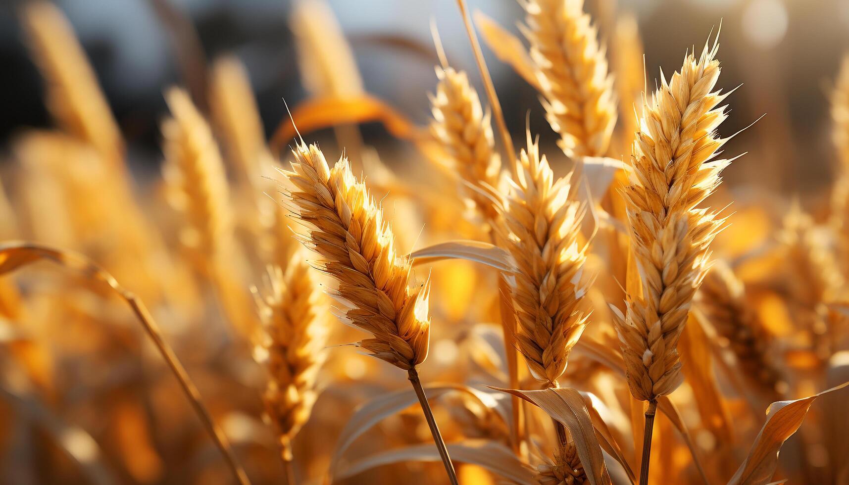 AI generated Rural scene yellow wheat fields, ripe barley, vibrant nature generated by AI photo