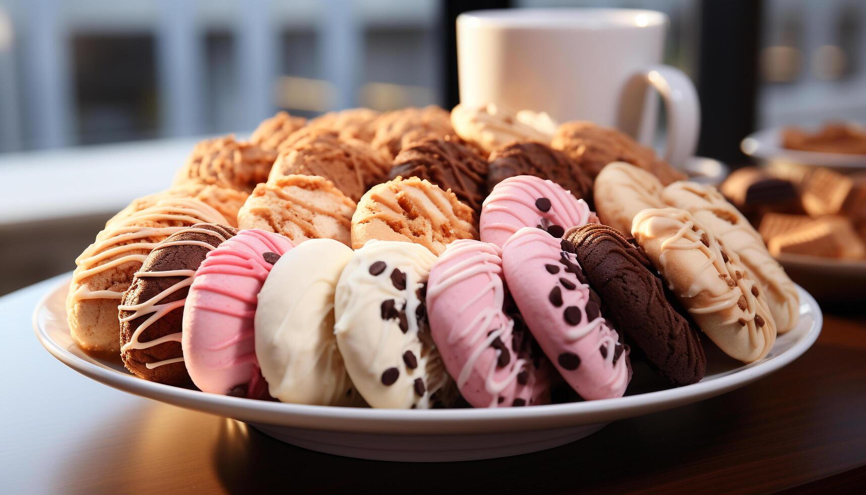 AI generated Homemade gourmet dessert fresh baked cookies with chocolate icing generated by AI photo