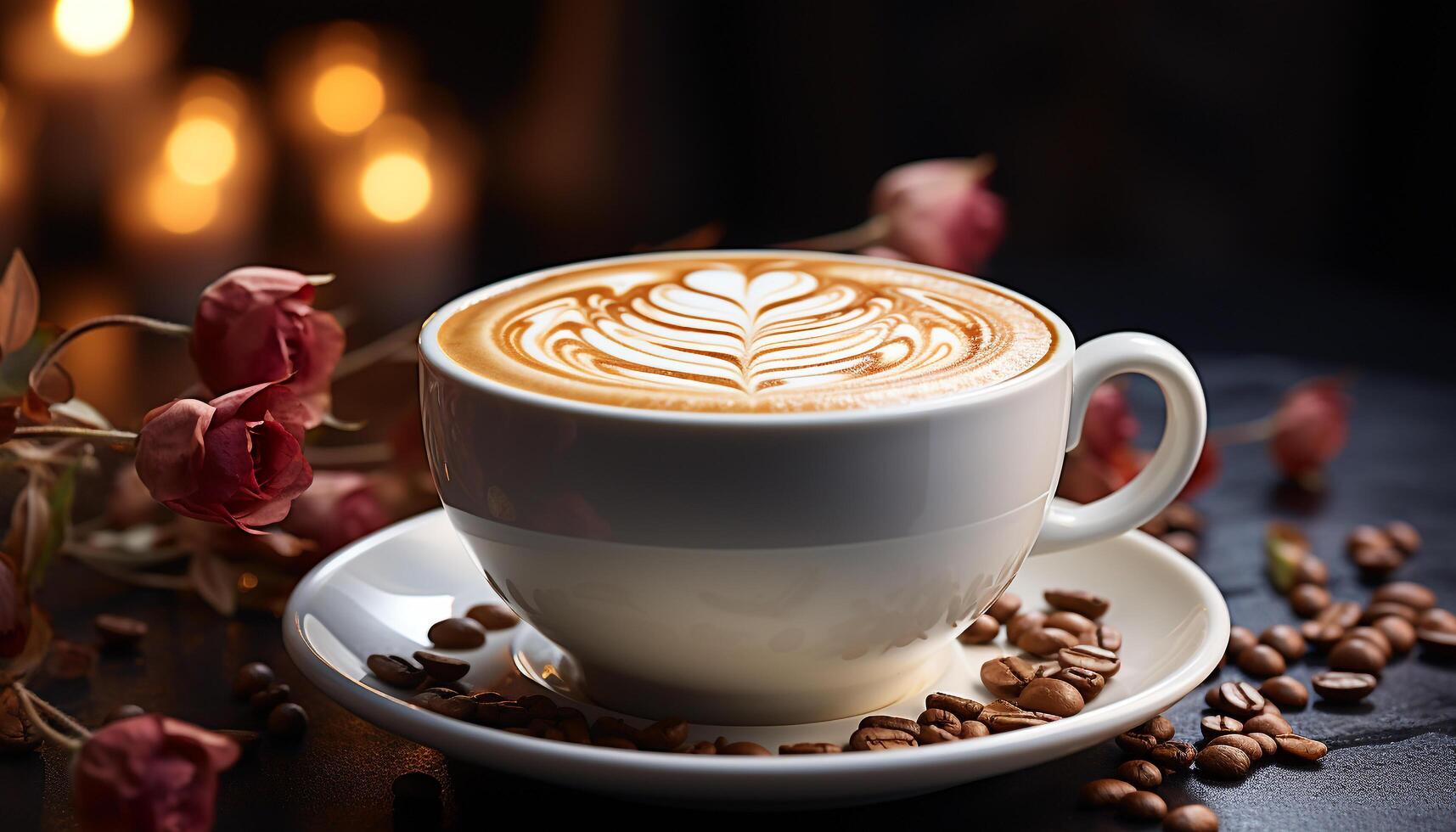 AI generated Fresh cappuccino on wooden table, a perfect morning refreshment generated by AI photo