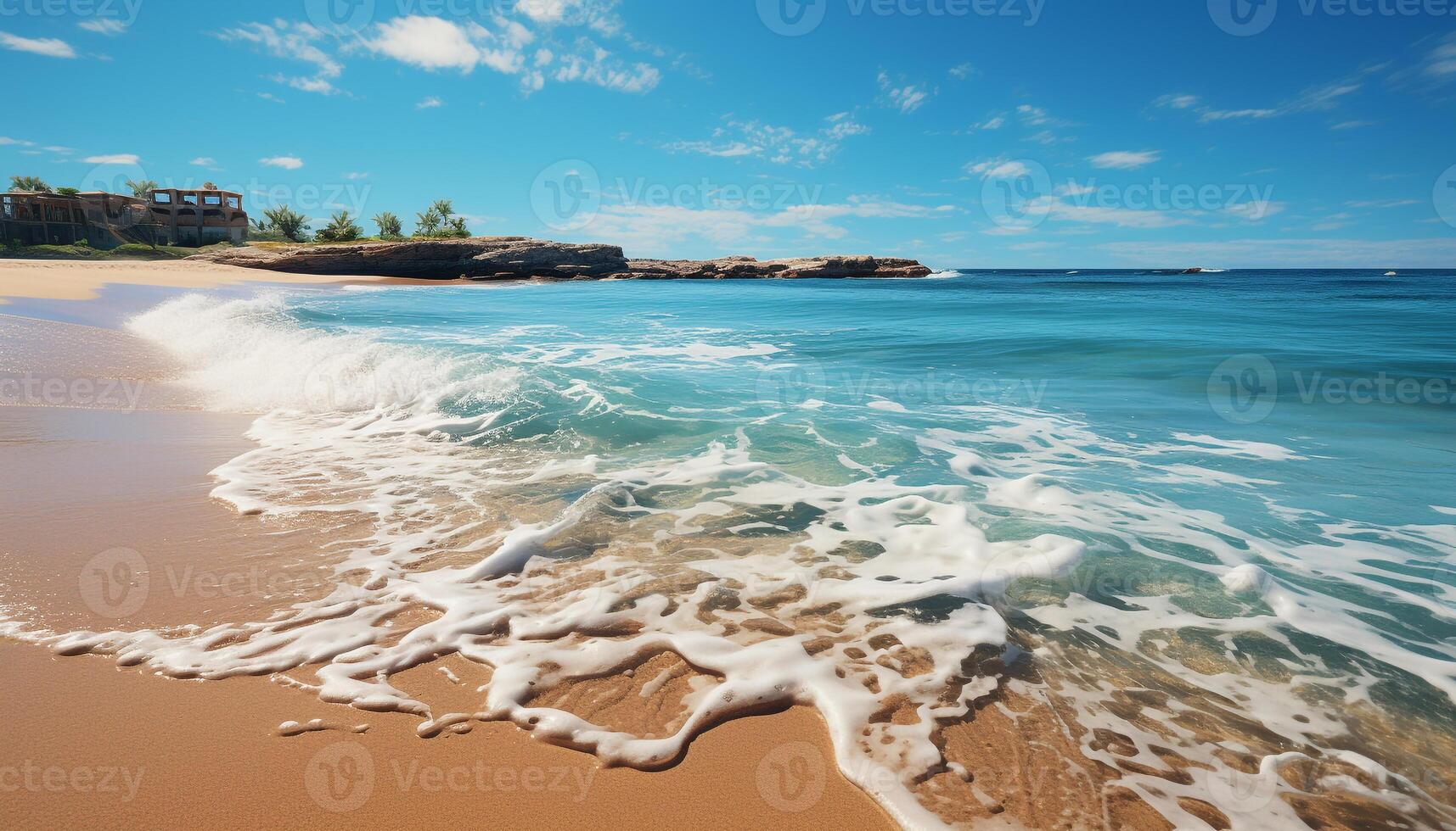 AI generated Blue waters edge reflects the beauty of a tranquil coastline generated by AI photo