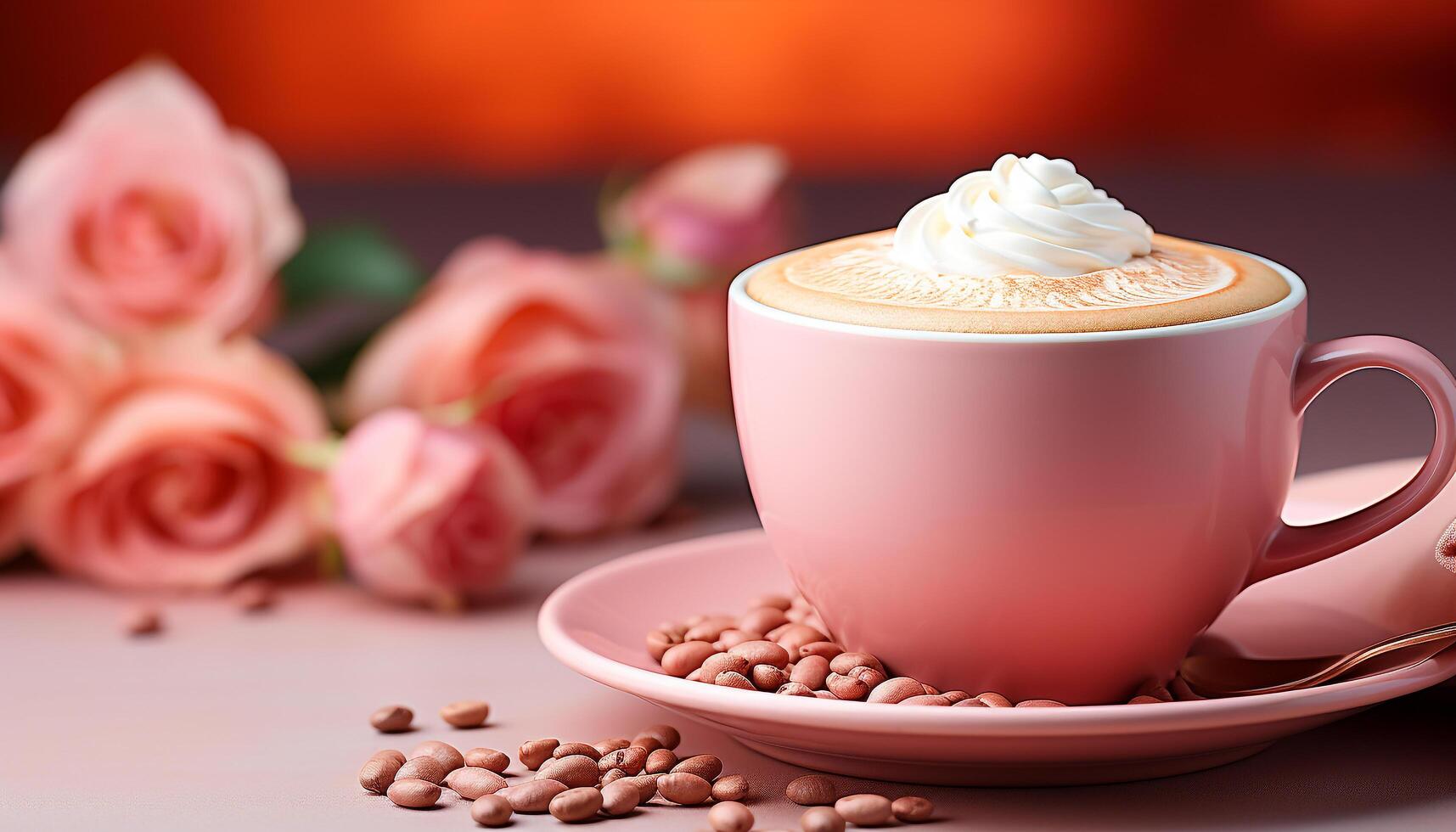 AI generated Freshness in a cup cappuccino, latte, frothy drink, hot drink generated by AI photo