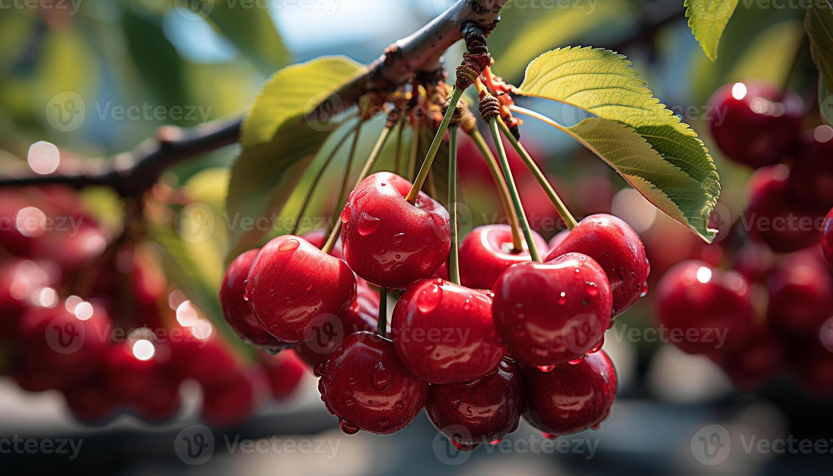 AI generated Freshness of ripe fruit on a branch in nature generated by AI photo