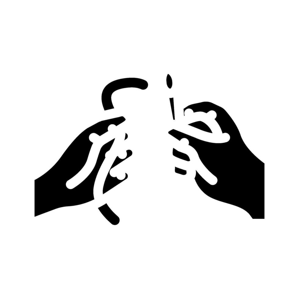 insert thread into needle glyph icon vector illustration